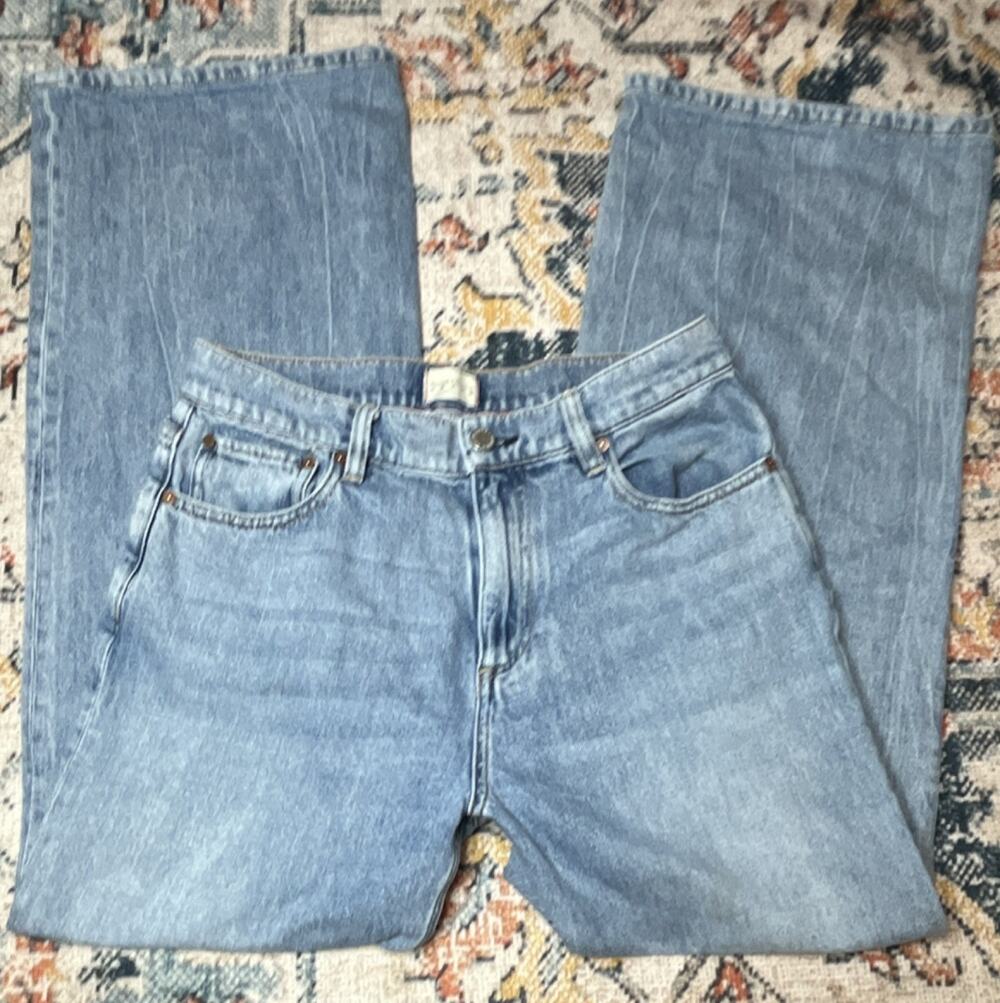 Alice + Olivia Weezy Wide Leg Full Length Jeans 100% Cotton Light Wash 29 $330
